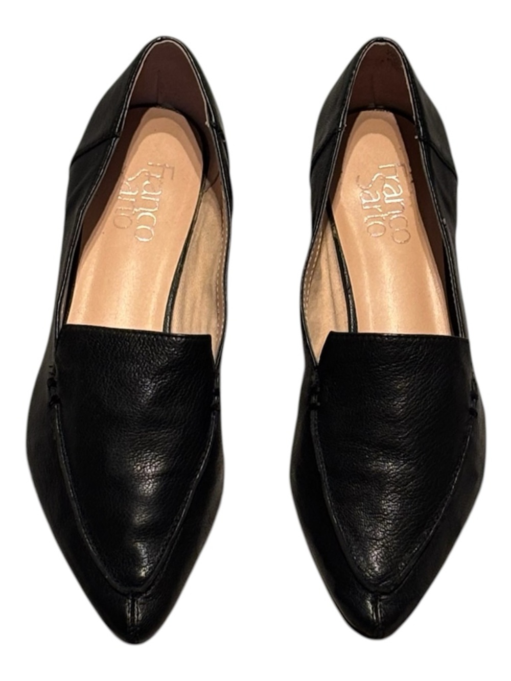Women’s Black Leather Pointed Starland Loafers Flats Silver Accent On Heel 7.5 - Picture 2 of 7